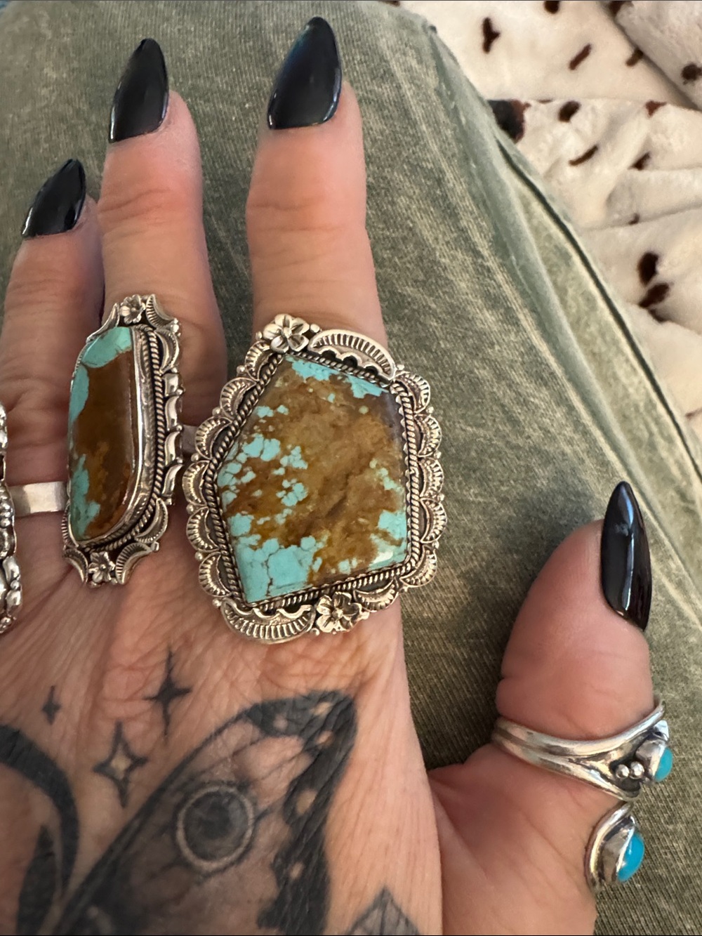 Sterling Silver Mone #8 Turquoise Statement Ring in Blue and Brown